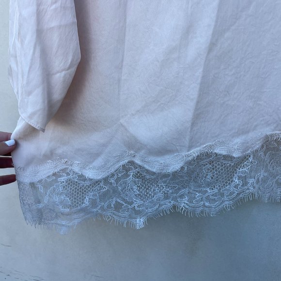 Vince Lace Trim Tee in Pale Adler Large 3/4 Sleeves Round Neck - Picture 7 of 11